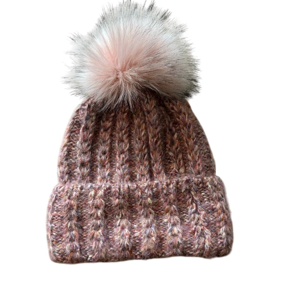 Norla Canada Alpaca and Wool Blend Knit Pom Beanie Hat Pink